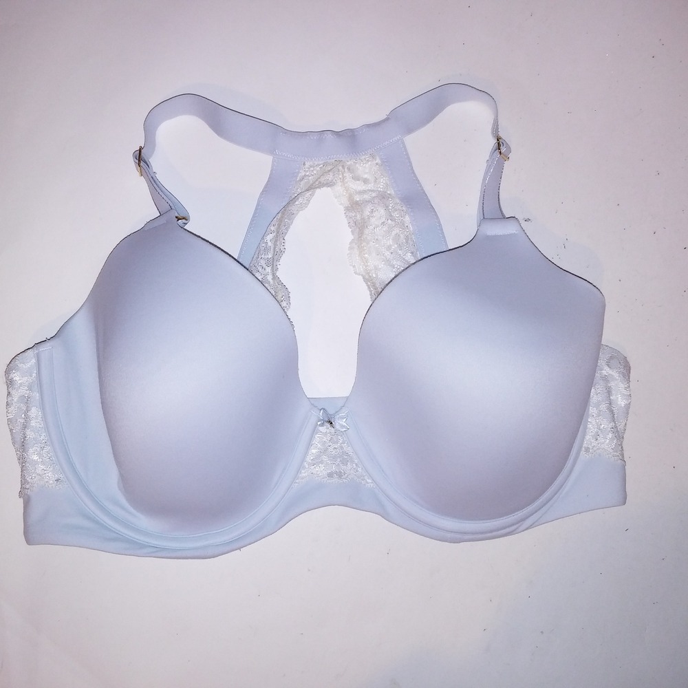 Soma Bra 38DD Embraceable Full Coverage Light Blue Lace Trim Underwire
